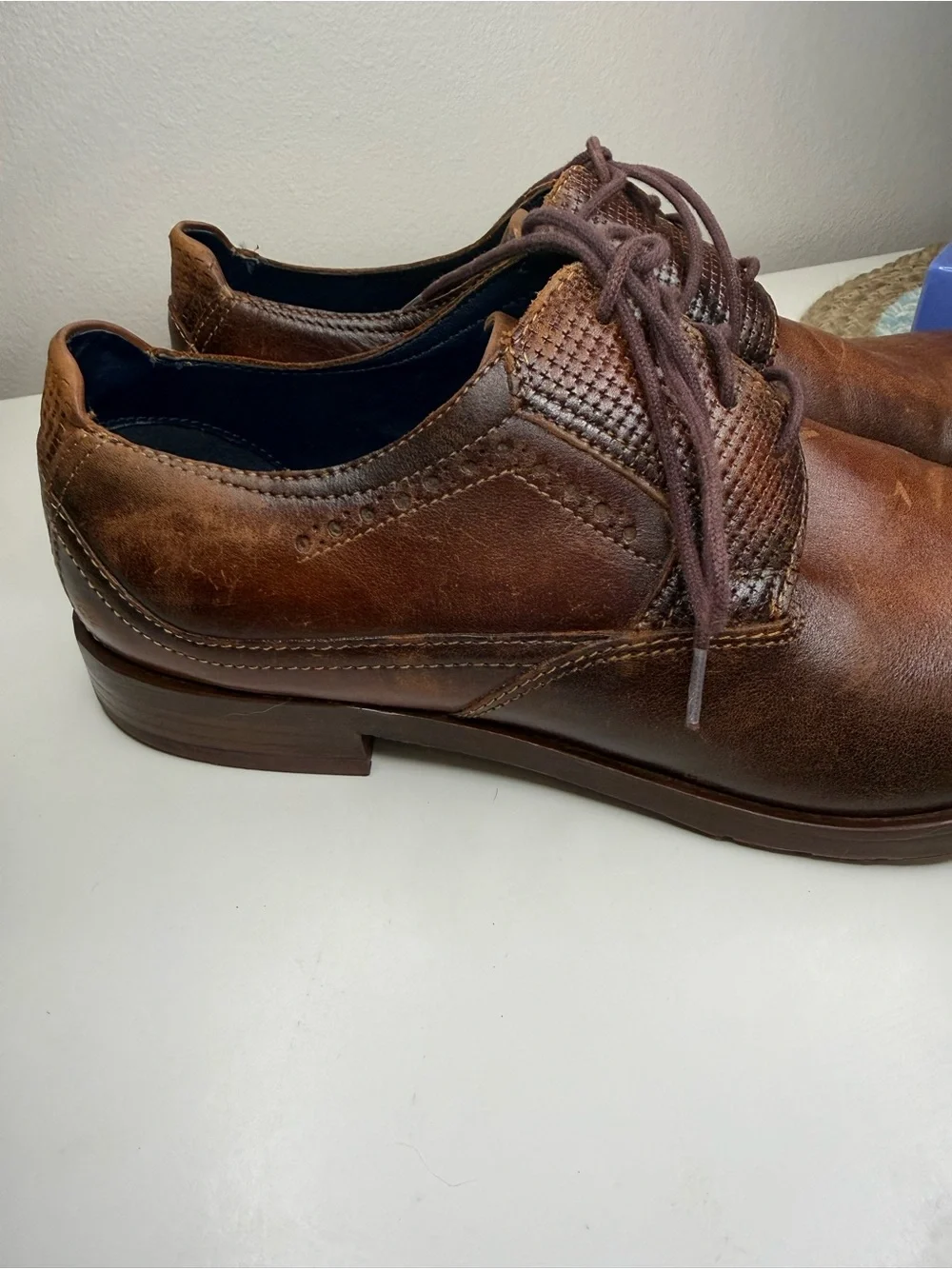 Stacy Adams Men’s Brown Leather Oxford Dress Shoes Size 12 Textured Lace Up